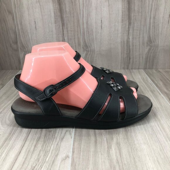 SAS Sandals Womens 9M Helena Black Leather Buckle Strap Comfort Shoes - Picture 1 of 12